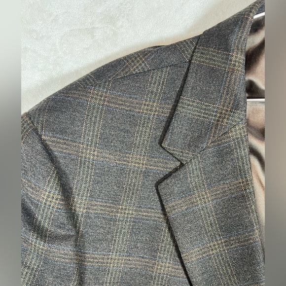 Hart Schaffner Marx HSM Made in USA 48R 100% Wool Brown Checkered Blazer - Picture 3 of 11